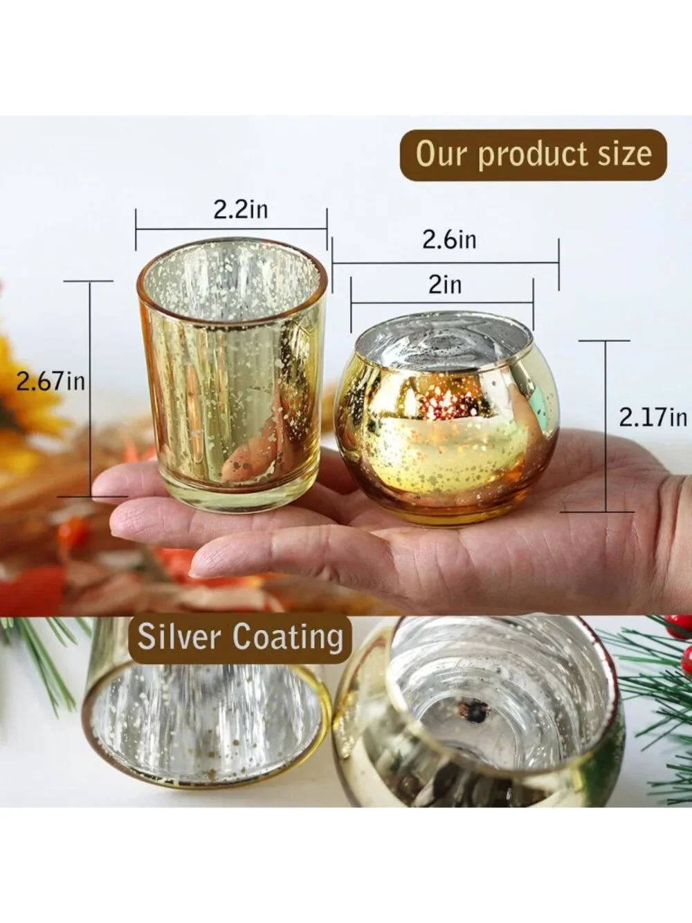 48pcs Gold Mercury Glass Votive Candle Holders for Weddings, Parties & Home